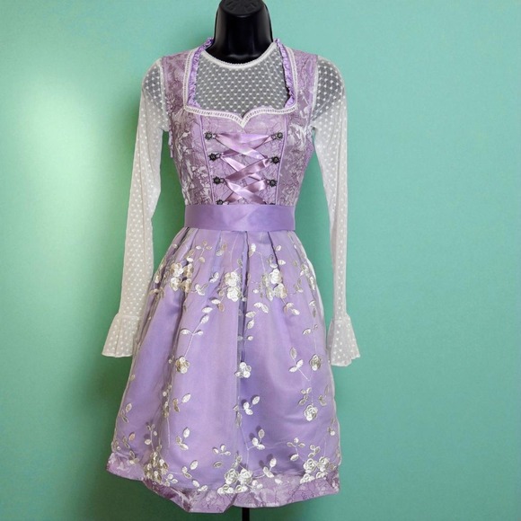 New Medium‎ Oktoberfest Lavender Purple Jacquard Dirndl Dress Bavarian German - Picture 6 of 8